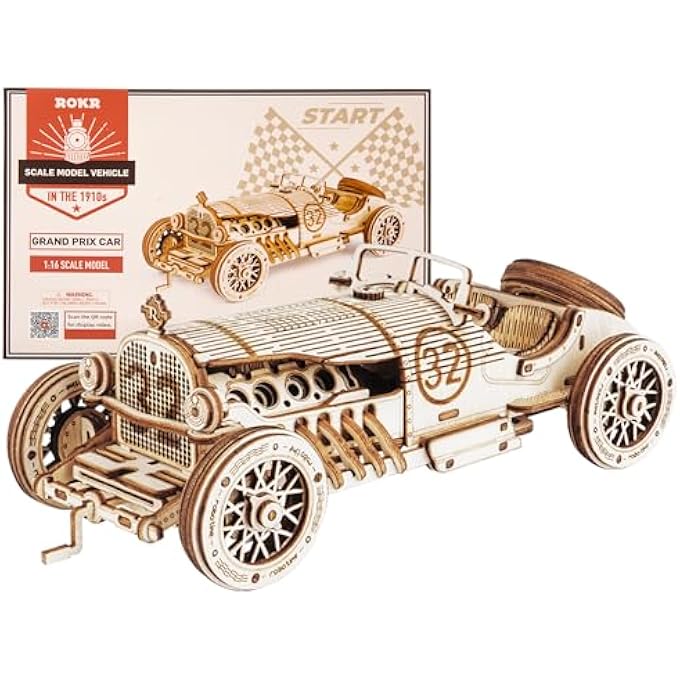 3D WOODEN PUZZLE-MECHANICAL CAR MODEL-SELF BUILDING VEHICLE KITS-BRAIN TEASER TOYS-BEST GIFT FOR ADULTS AND KIDS ON BIRTHDAY/CHRISTMAS DAY (GRAND PRIX CAR) - Image 1